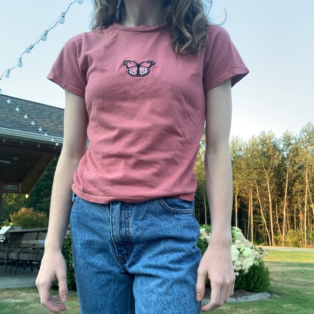 Brandy Melville pink butterfly shirt